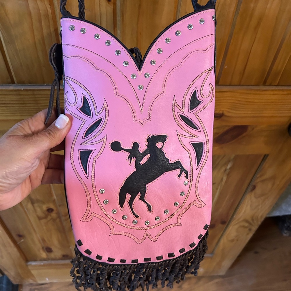 New Cowgirl Leather boot purse. Embellished with crystals.